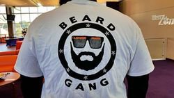 PHOTO: Kalon Davis shows off his custom Beard Gang t-shirt