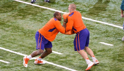 Thomas is shown here working out at Clemson's Pro Day in early March