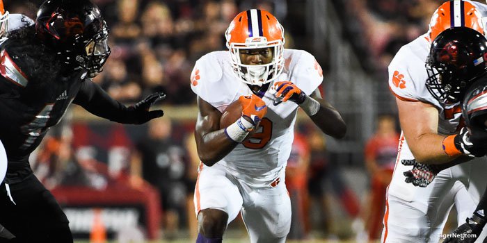 Wayne Gallman led the Tigers with 24 rushes for 139 yards.