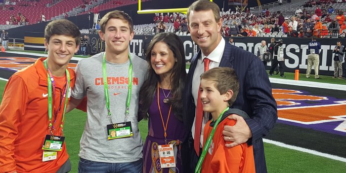 Swinney poses with his family prior to the National Championship 