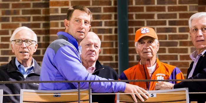 Swinney at Clemson's baseball game last week, shortly after the contract announcement (Photo by David Grooms)