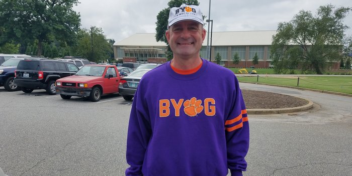 Tracy Swinney shows off a BYOG hat and shirt 