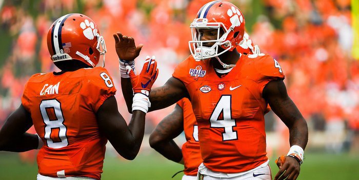 Deon Cain and Deshaun Watson during Saturday's win over Troy 