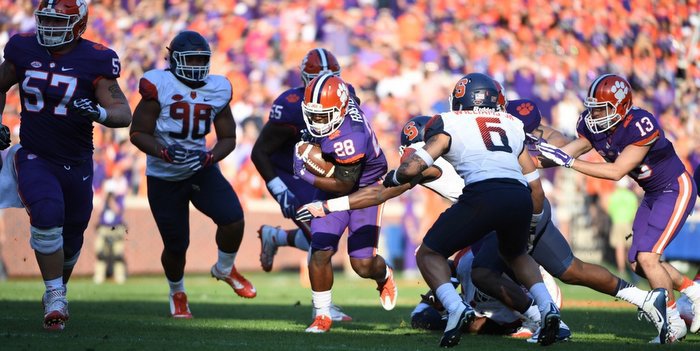 Clemson's rushing attack is getting better by the week 