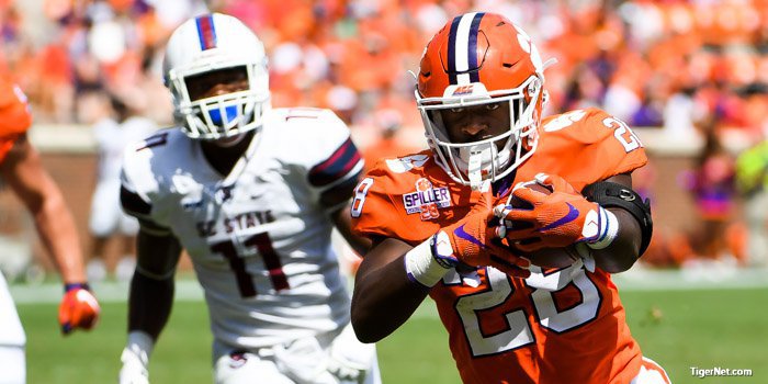 Tavien Feaster led Clemson with 12 carries for 83 yards and a score