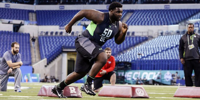 D.J. Reader runs a drill at the NFL combine. <span style=