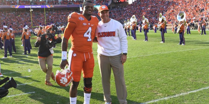 Watson poses with Dabo Swinney before the game 