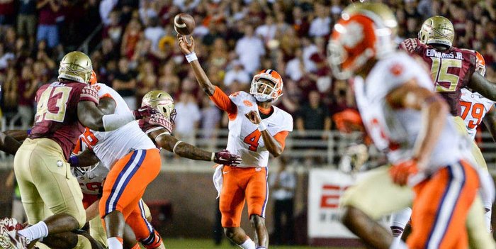 Watson throws during second half action at FSU in 2014 