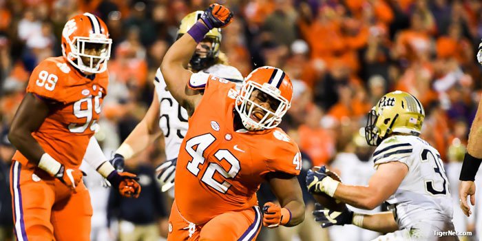 Ben Boulware makes an early tackle Saturday 