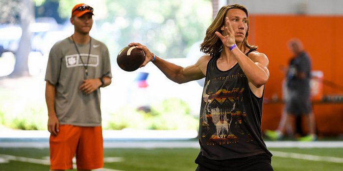 Lawrence throws during Swinney's camp in June 