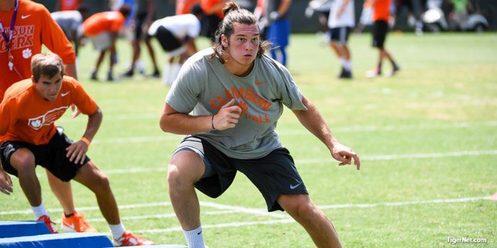 Spector works out at Dabo Swinney's high school camp in June 