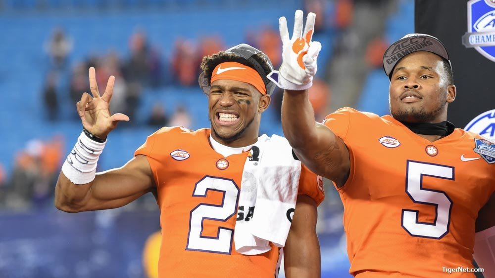 Kelly Bryant and Shaq Smith celebrate the ACC Championship 