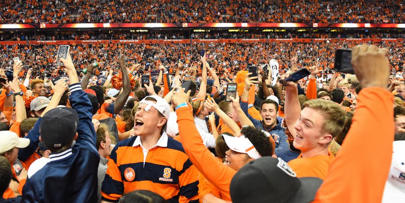 Syracuse fans celebrate their upset win over Clemson (Photo by Rich Barnes, USAT)