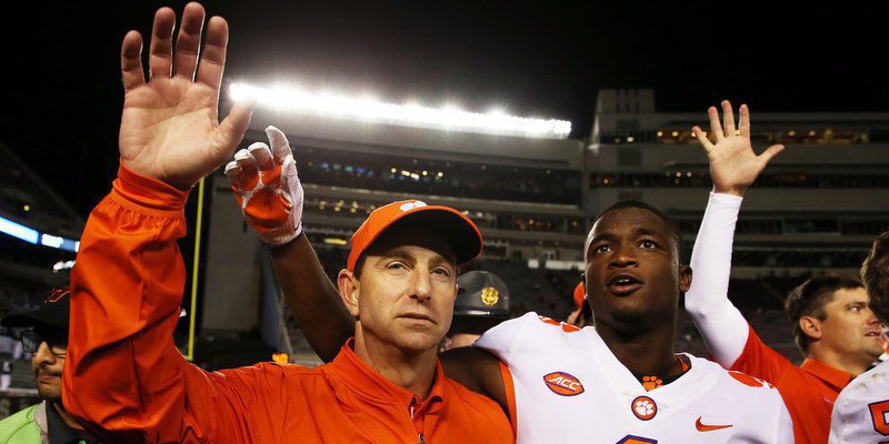 Swinney and Trayvon Mullen after the win over the Hokies (Photo by Peter Casey, USAT)