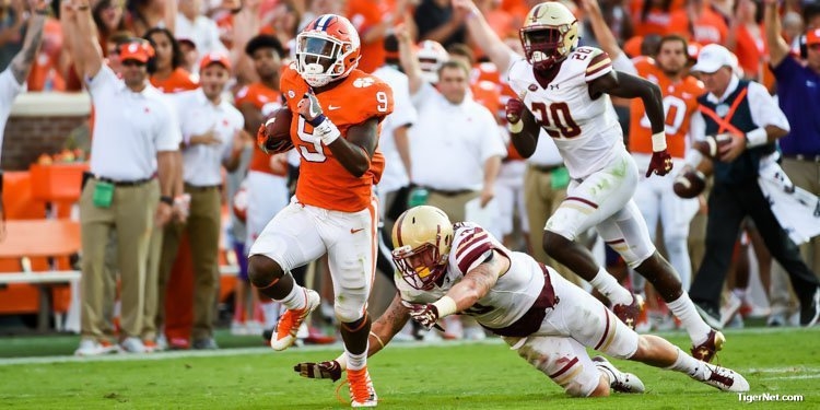 Freshman running back Travis Etienne is averaging over eight yards for every snap he's on the field.