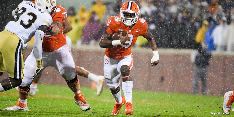 Travis Etienne had 7 carries for 43 yards and a touchdown vs Georgia Tech.
