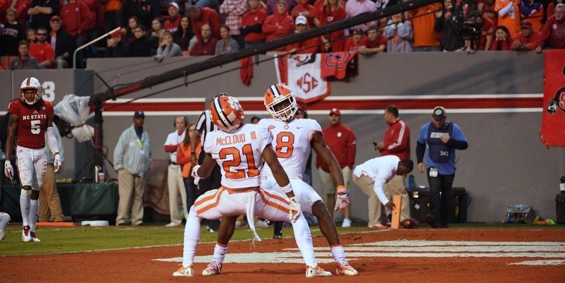 Deon Cain and Ray-Ray McCloud celebrate 