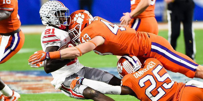 Smith makes a jarring tackle against Ohio St. in the Fiesta Bowl 