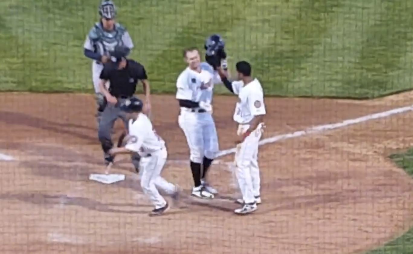 WATCH: Beer hits HR for first pro hit