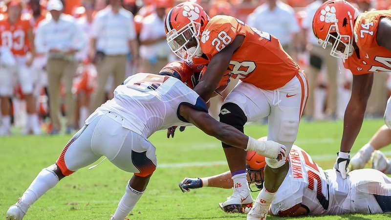 Tavien Feaster runs for tough yards late against Syracuse 
