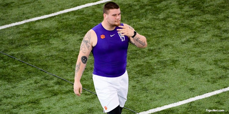 Former Clemson OL Jay Guillermo worked out at Clemson's Pro Day last week