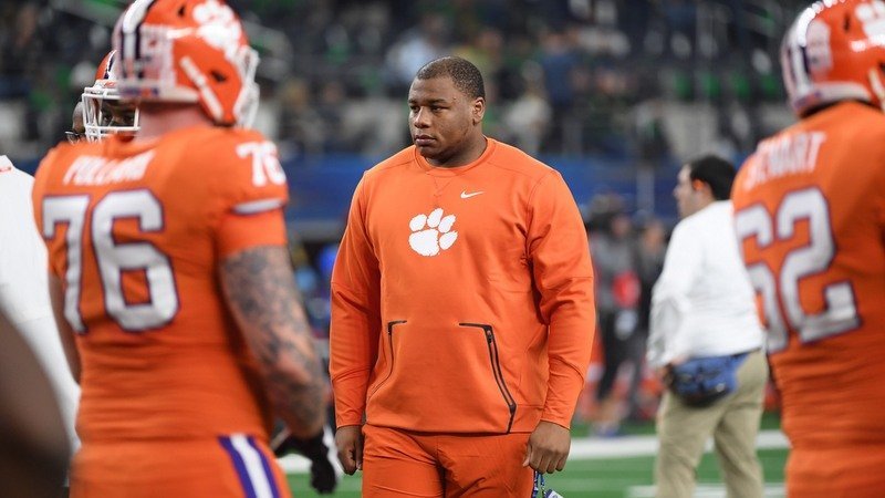 Dexter Lawrence on the sidelines before Clemson's Cotton Bowl win 