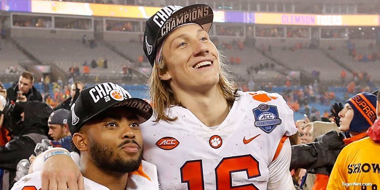 Trevor Lawrence celebrates Clemson's 4th ACC title in a row.  (Photo: ACC)