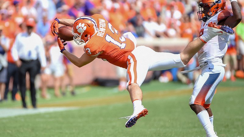 Renfrow makes an acrobatic catch against Syracuse last Saturday 