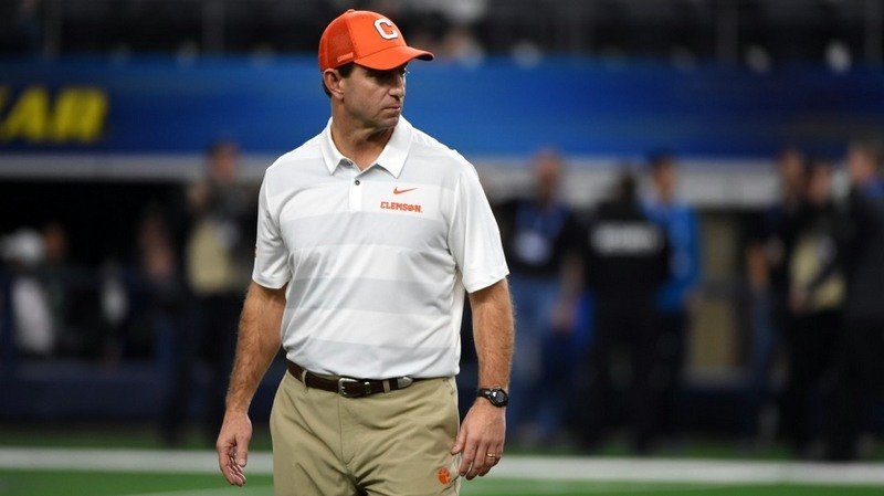 Swinney scans the field shortly before kickoff at the Cotton Bowl Saturday 