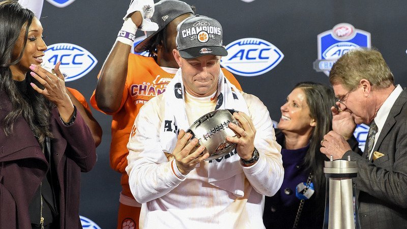 We all can only hope we have someone look at us the way Swinney looks at the ACC trophy 