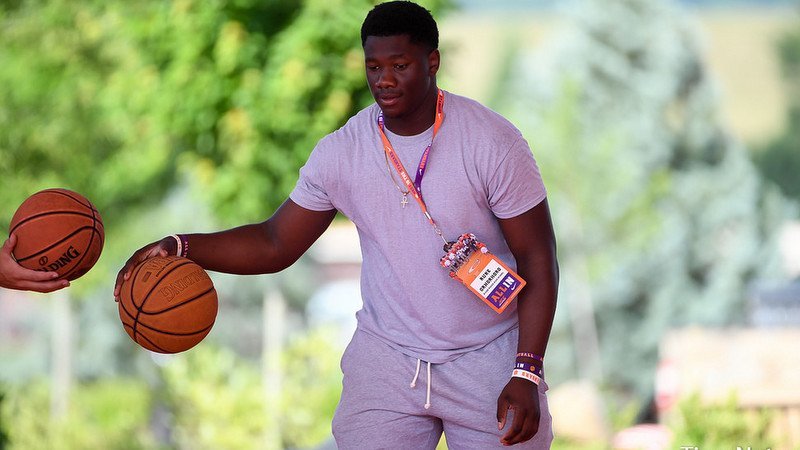 Orhorhoro plays pickup basketball Thursday at Clemson's operations building 