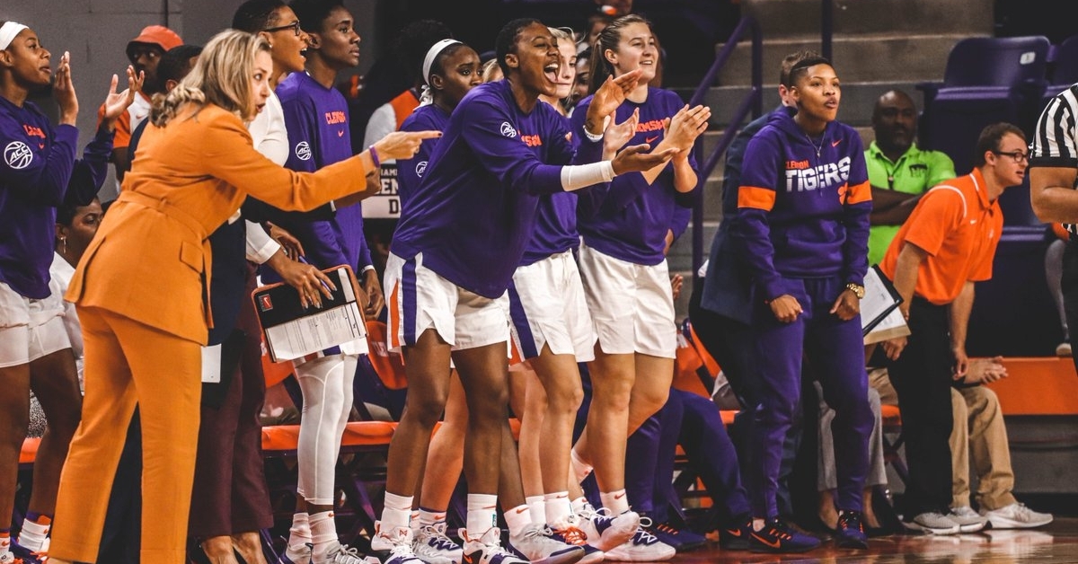 The Lady Tigers react during the win over Furman (Photo courtesy of Clemson Women's Basketball)
