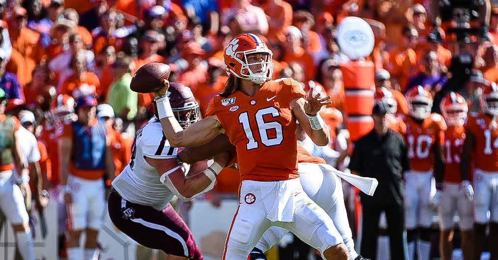 Trevor Lawrence in action against Texas A&M Saturday. 
