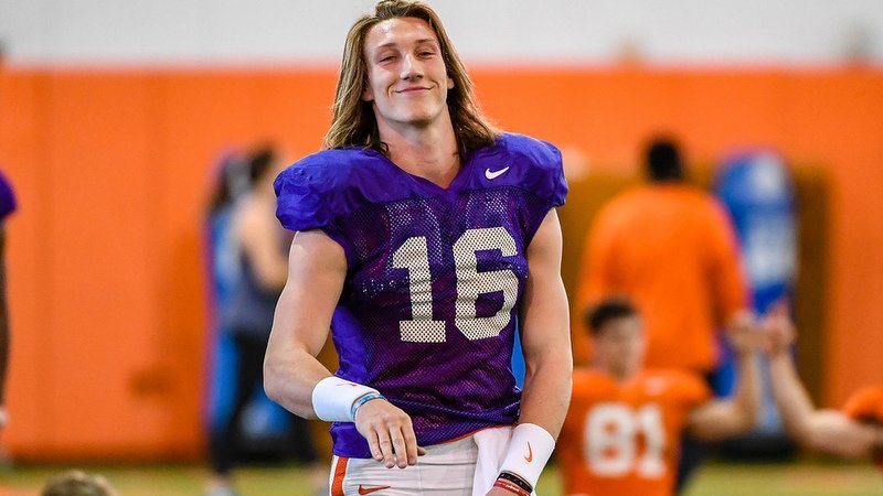 Trevor Lawrence smiles at Monday's practice 