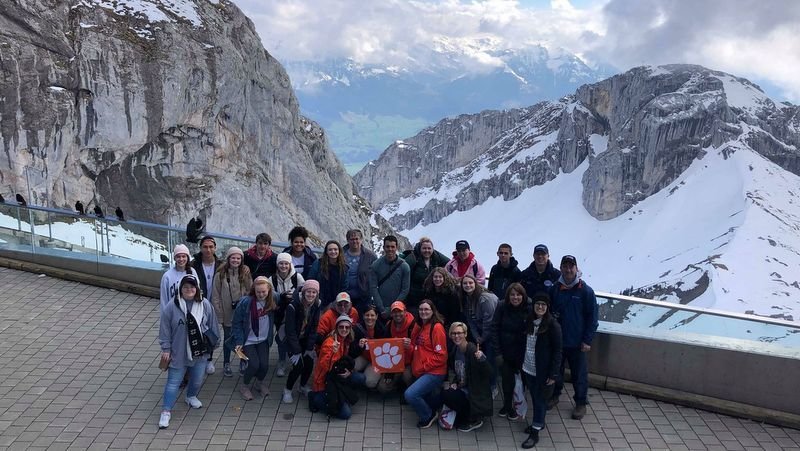 A group from Liberty High School flies the Clemson flag above Lucerne, Switzerland (Photo courtesy of Tim Johnson)