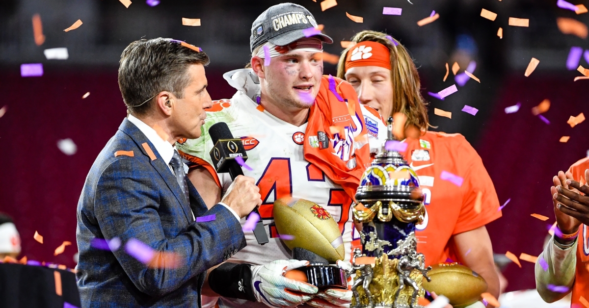 Chad Smith on stage after the win over the Buckeyes in the Fiesta Bowl.