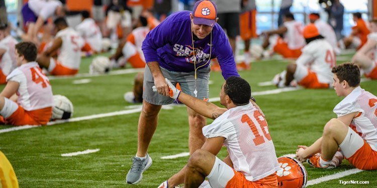 Swinney and the Tigers started spring practice Wednesday