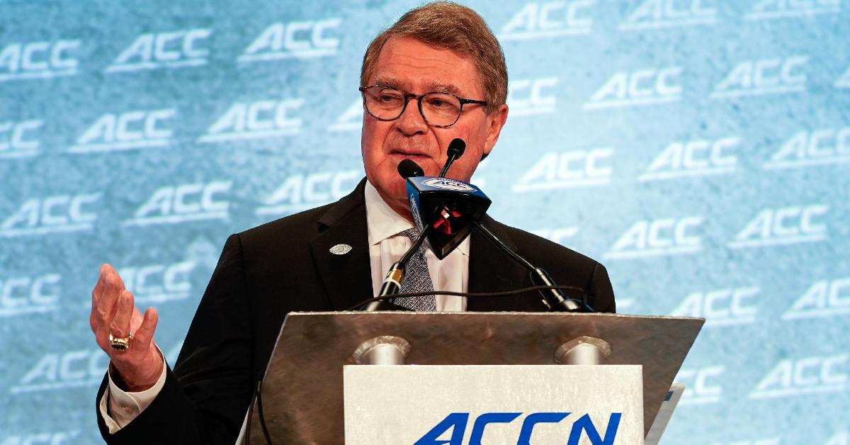 John Swofford speaks to the ACC media Wednesday (Photo by Jim Dedmon, USAT)