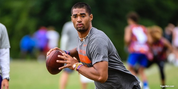 Uiagalelei works out at Dabo Swinney's high school camp earlier this month 