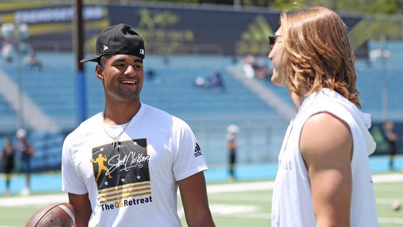 Uiagalelei (left) will have the chance to work with Trevor Lawrence this season. 