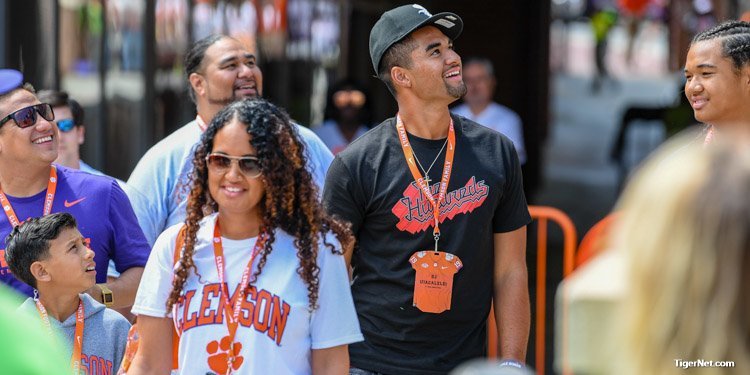 Uiagalelei smiles on the sidelines before Clemson's spring game 