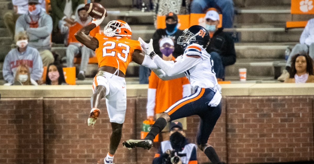 Andrew Booth made this spectacular one-handed INT against UVa. (ACC photo)