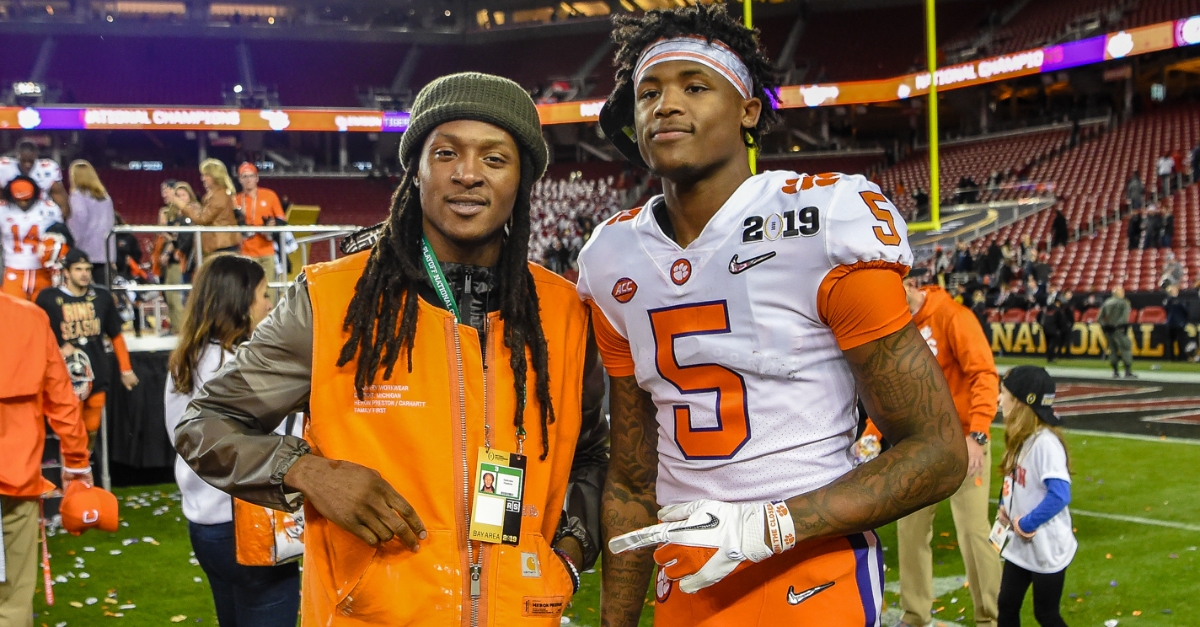 DeAndre Hopkins, left, and Tee Higgins, right, are tied with Sammy Watkins for Clemson's most career TD receptions.