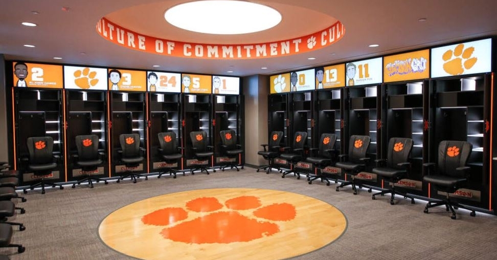 Clemson's locker room is very impressive (Photo via Meghan Frazier, Clemson Athletic Communications)